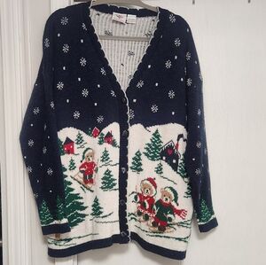 Vintage Holiday Knit Cardigan Sweater Sz L
